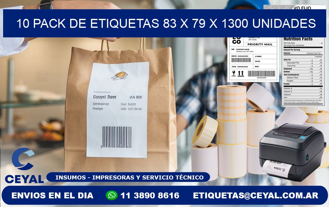 10 PACK DE ETIQUETAS 83 x 79 X 1300 UNIDADES