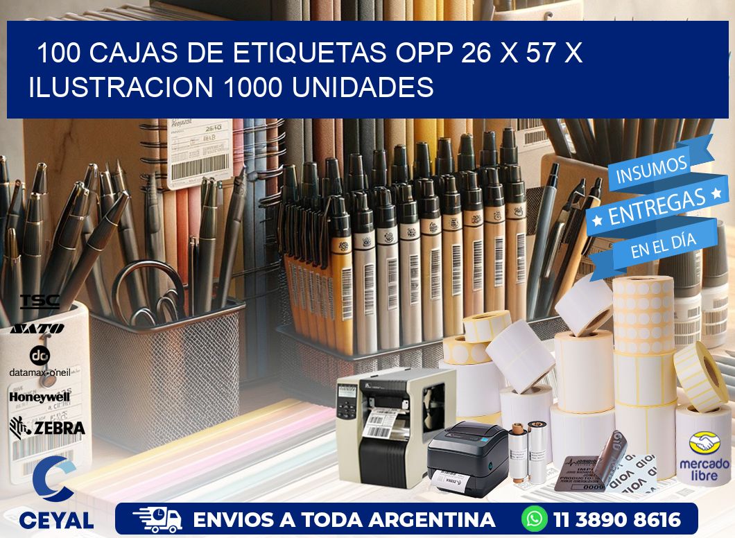 100 CAJAS DE ETIQUETAS OPP 26 x 57 X ILUSTRACION 1000 UNIDADES