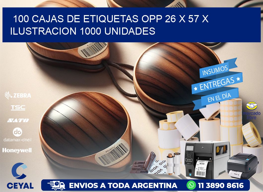 100 CAJAS DE ETIQUETAS OPP 26 x 57 X ILUSTRACION 1000 UNIDADES