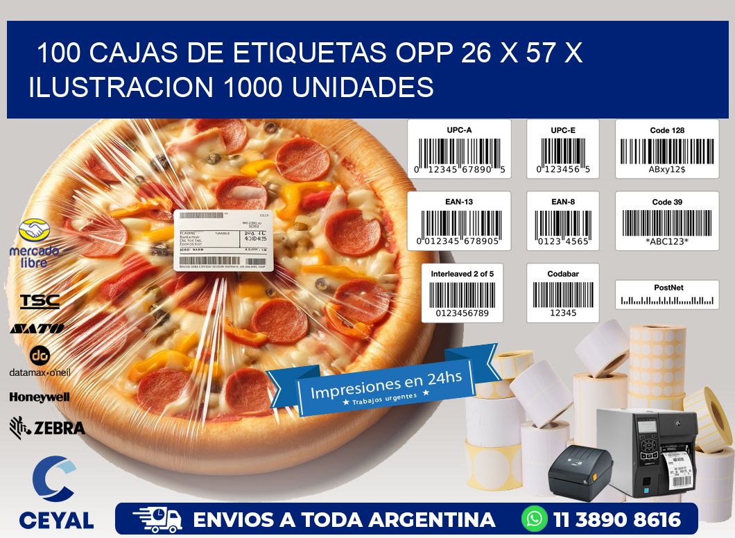 100 CAJAS DE ETIQUETAS OPP 26 x 57 X ILUSTRACION 1000 UNIDADES