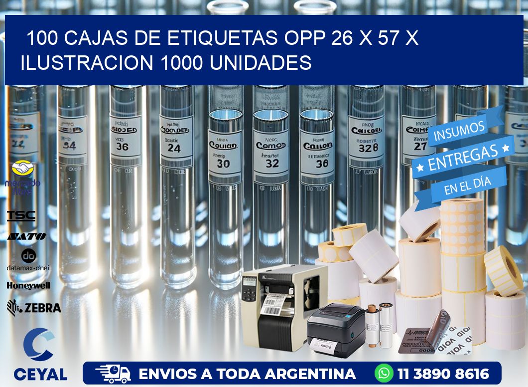 100 CAJAS DE ETIQUETAS OPP 26 x 57 X ILUSTRACION 1000 UNIDADES