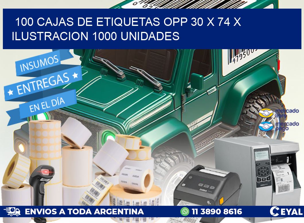 100 CAJAS DE ETIQUETAS OPP 30 x 74 X ILUSTRACION 1000 UNIDADES