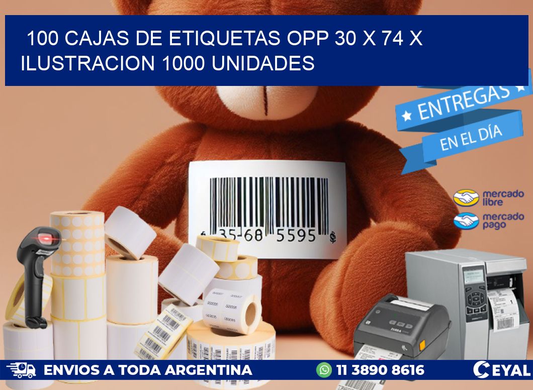 100 CAJAS DE ETIQUETAS OPP 30 x 74 X ILUSTRACION 1000 UNIDADES