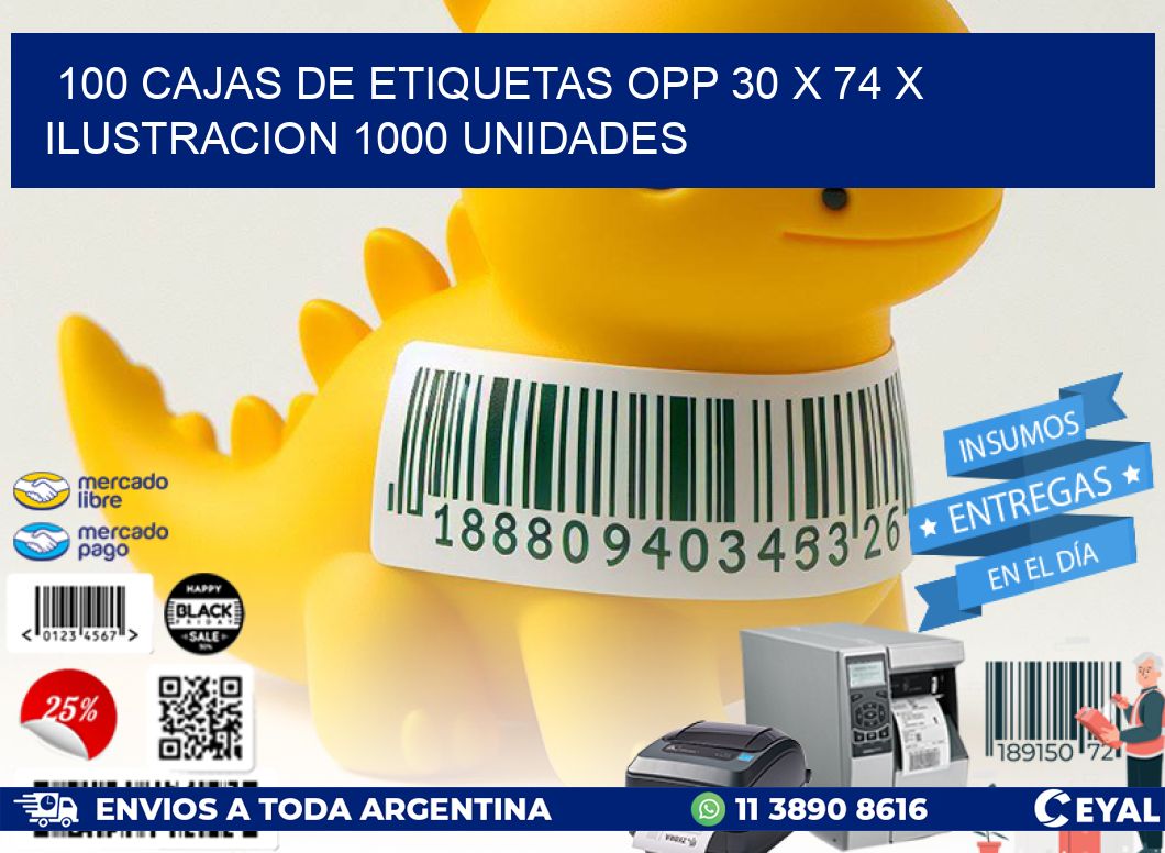 100 CAJAS DE ETIQUETAS OPP 30 x 74 X ILUSTRACION 1000 UNIDADES