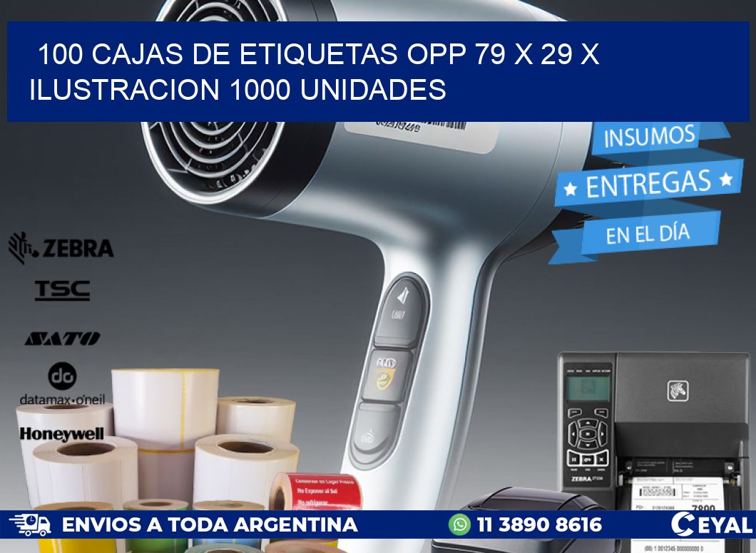 100 CAJAS DE ETIQUETAS OPP 79 x 29 X ILUSTRACION 1000 UNIDADES