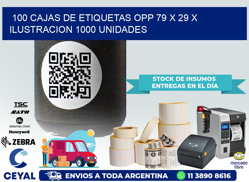 100 CAJAS DE ETIQUETAS OPP 79 x 29 X ILUSTRACION 1000 UNIDADES