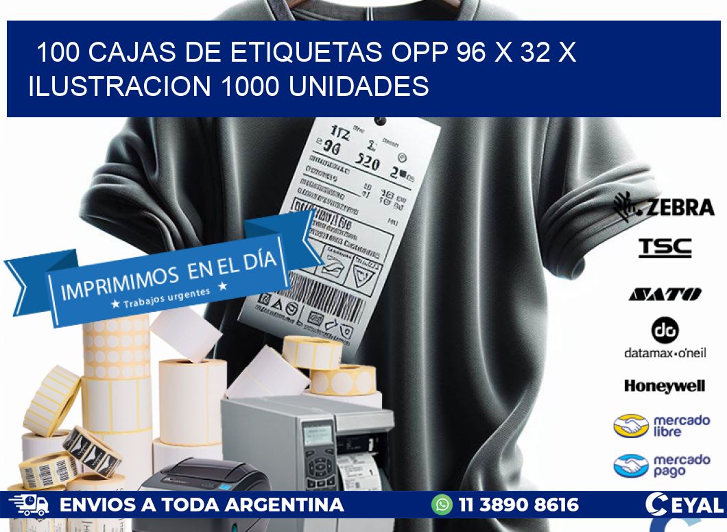 100 CAJAS DE ETIQUETAS OPP 96 x 32 X ILUSTRACION 1000 UNIDADES