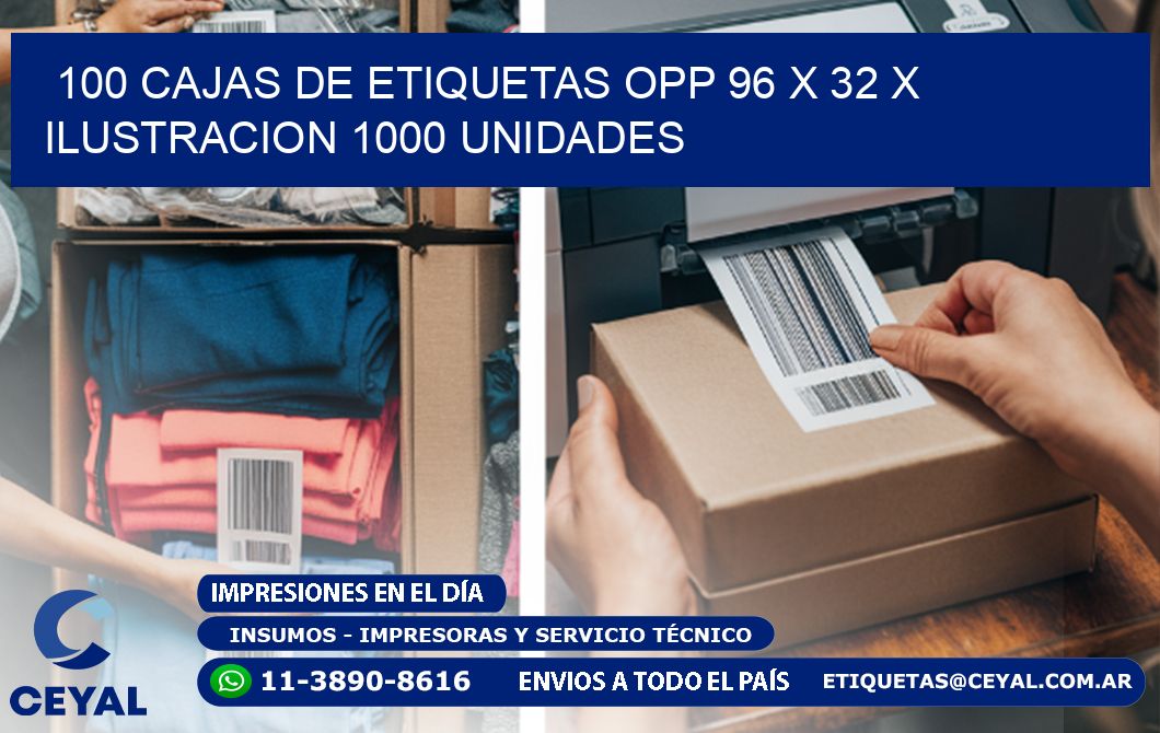 100 CAJAS DE ETIQUETAS OPP 96 x 32 X ILUSTRACION 1000 UNIDADES