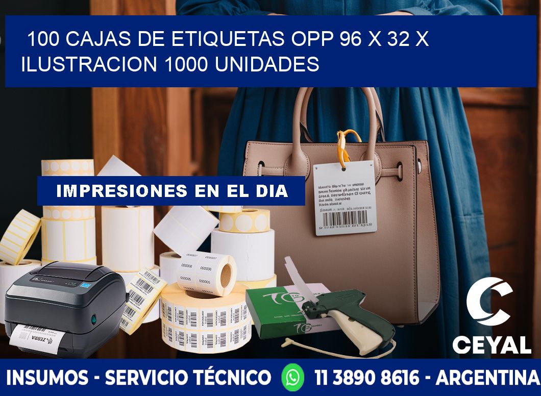 100 CAJAS DE ETIQUETAS OPP 96 x 32 X ILUSTRACION 1000 UNIDADES