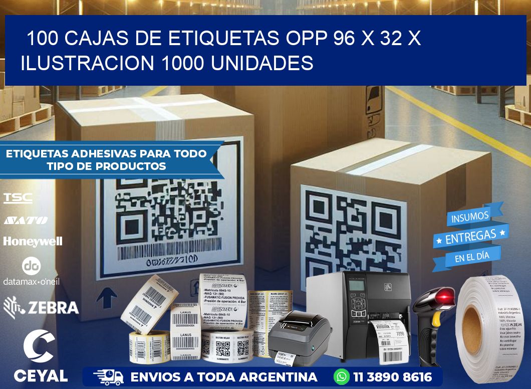 100 CAJAS DE ETIQUETAS OPP 96 x 32 X ILUSTRACION 1000 UNIDADES