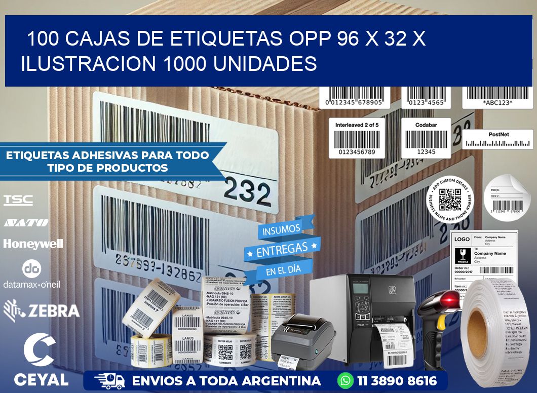 100 CAJAS DE ETIQUETAS OPP 96 x 32 X ILUSTRACION 1000 UNIDADES