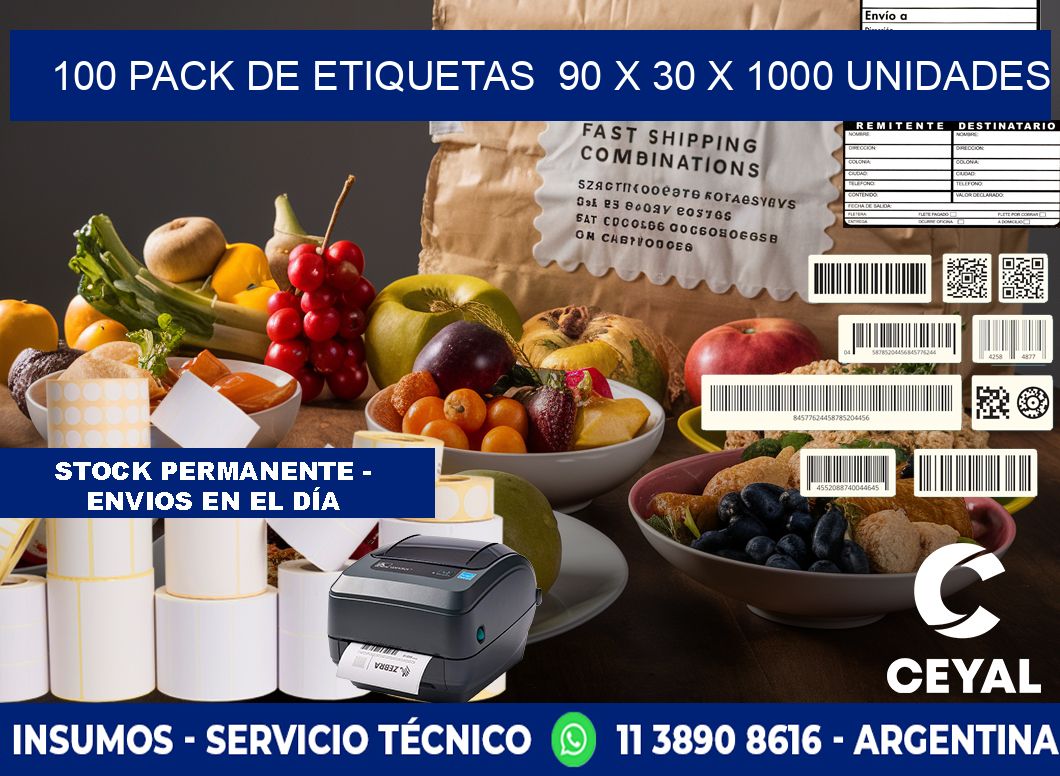 100 PACK DE ETIQUETAS  90 x 30 X 1000 UNIDADES