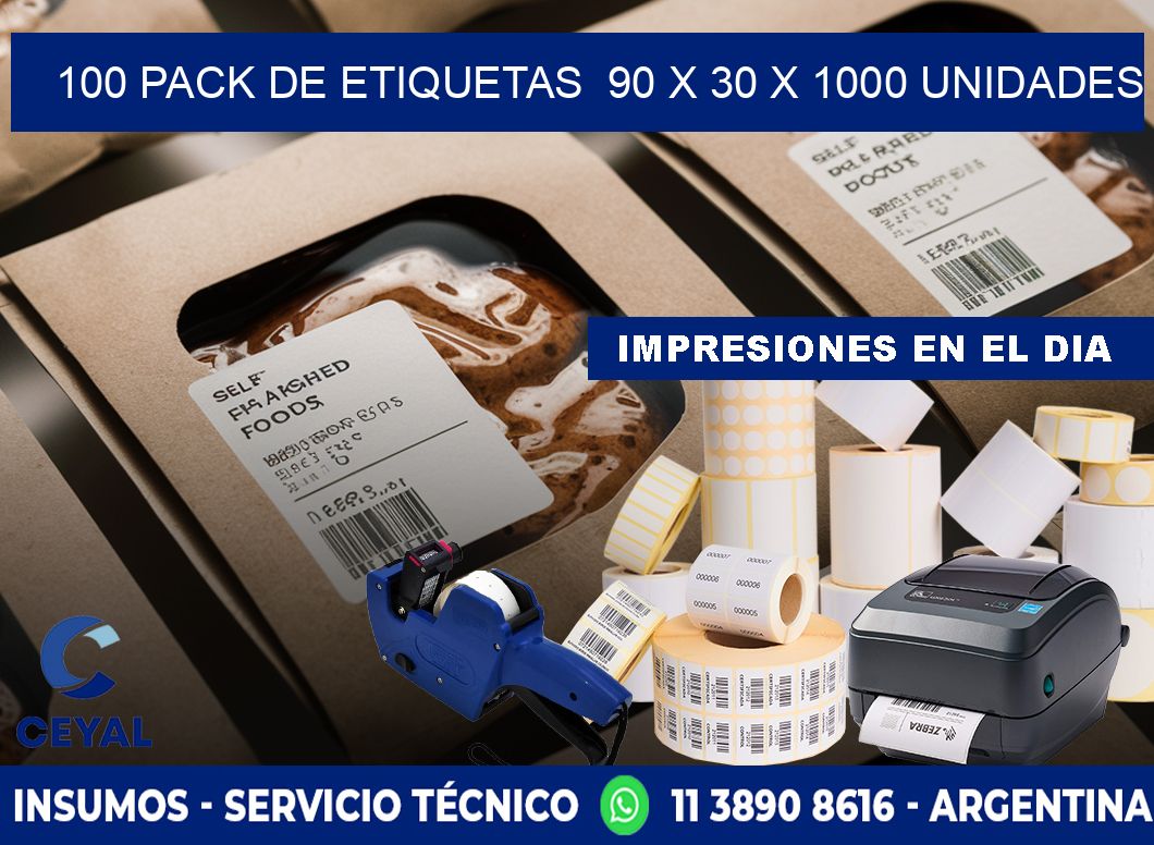 100 PACK DE ETIQUETAS  90 x 30 X 1000 UNIDADES