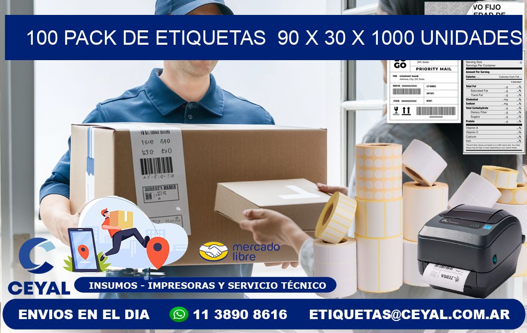 100 PACK DE ETIQUETAS  90 x 30 X 1000 UNIDADES