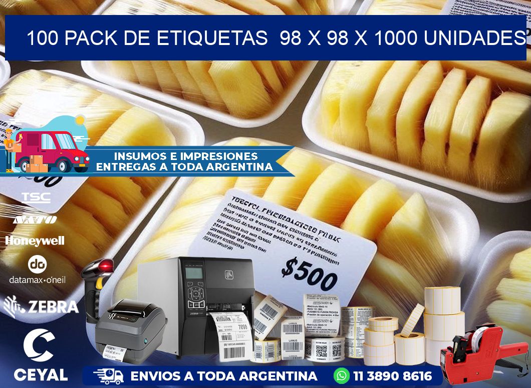 100 PACK DE ETIQUETAS  98 x 98 X 1000 UNIDADES