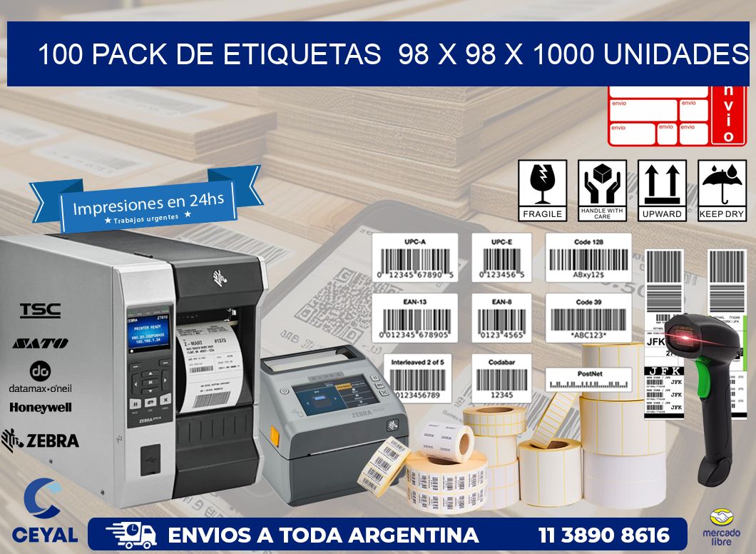 100 PACK DE ETIQUETAS  98 x 98 X 1000 UNIDADES