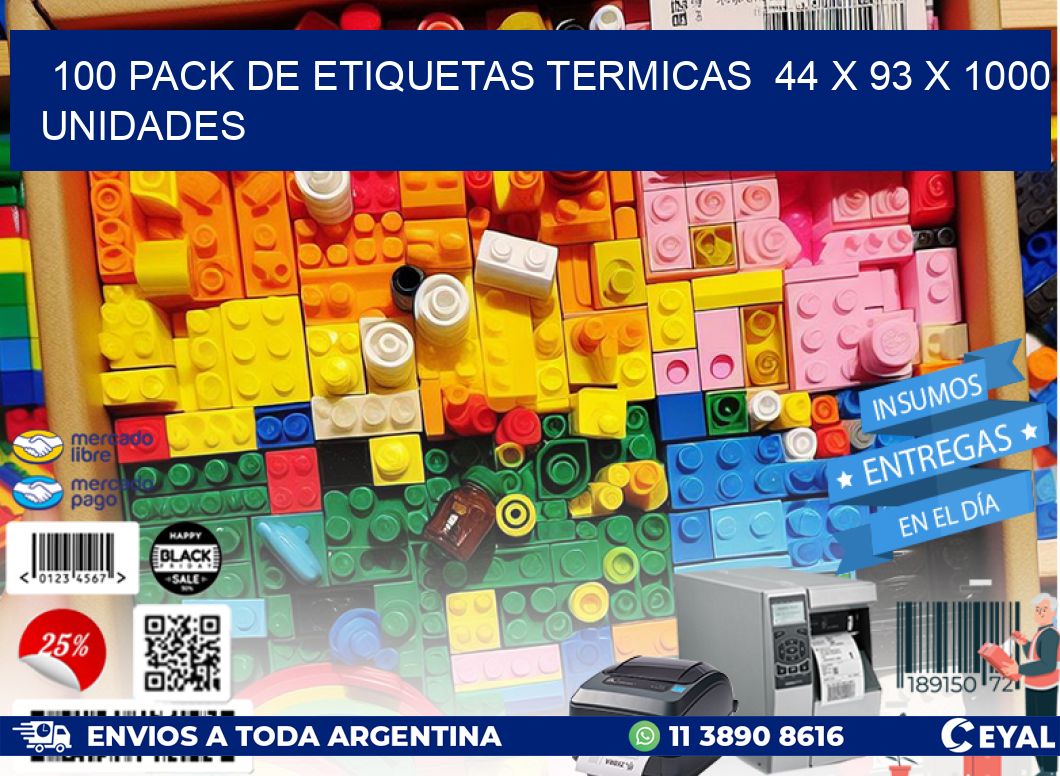 100 PACK DE ETIQUETAS TERMICAS  44 x 93 X 1000 UNIDADES