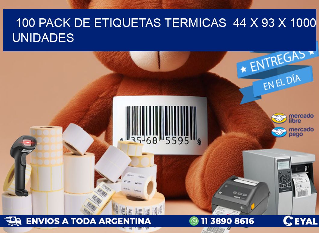 100 PACK DE ETIQUETAS TERMICAS  44 x 93 X 1000 UNIDADES