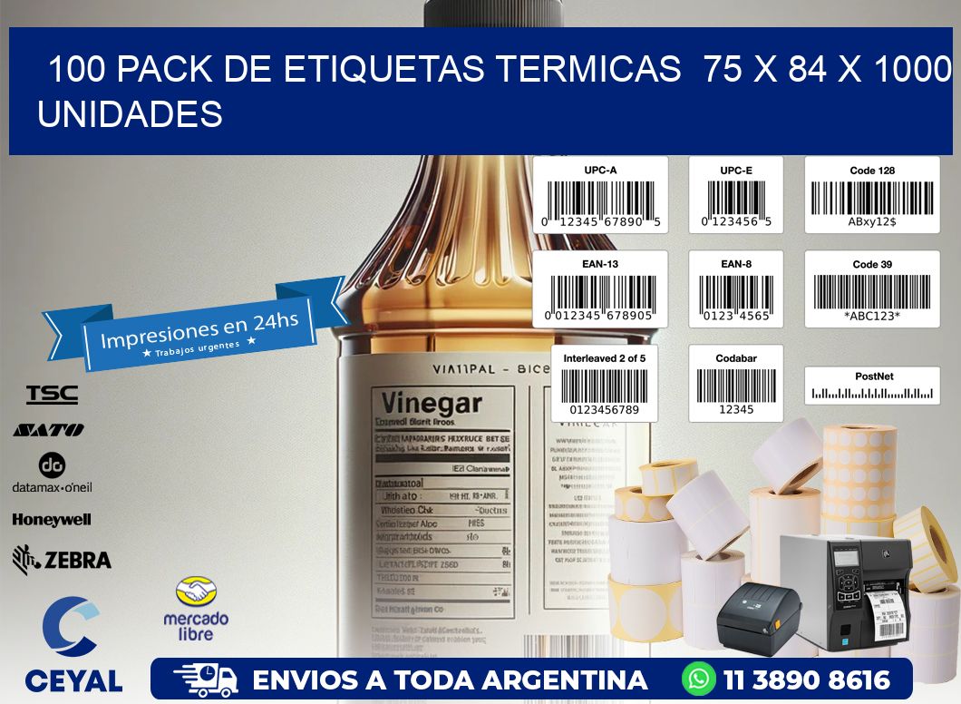 100 PACK DE ETIQUETAS TERMICAS  75 x 84 X 1000 UNIDADES