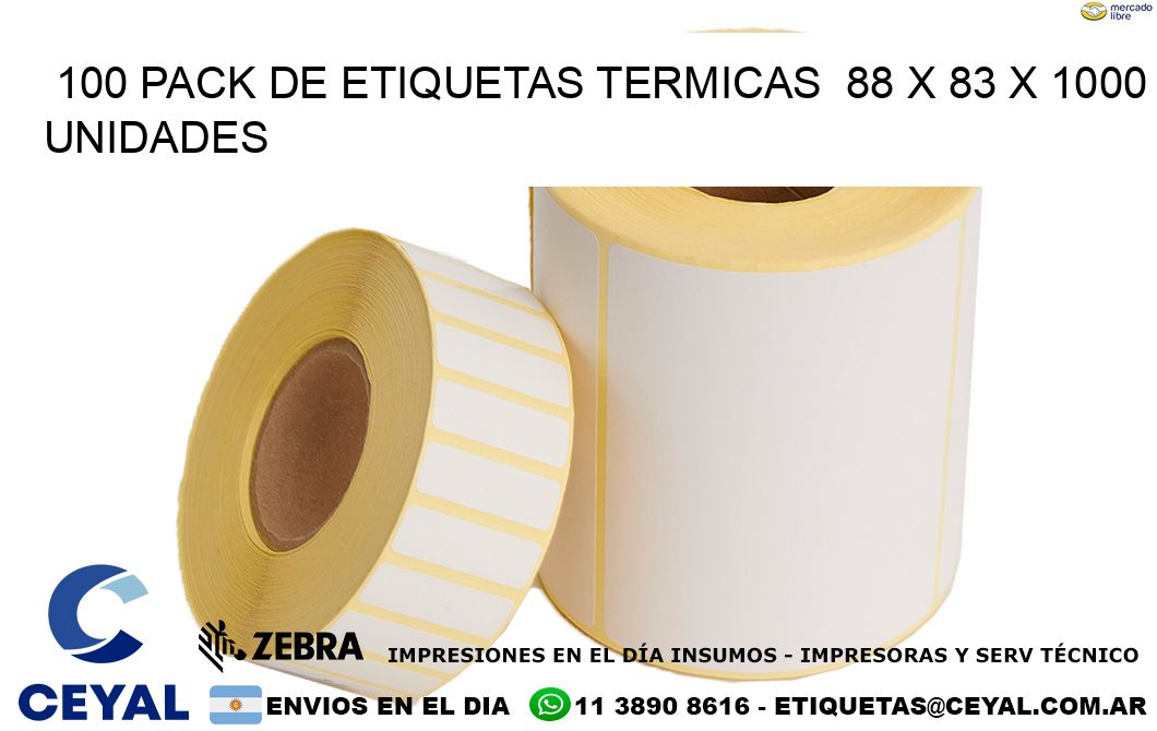 100 PACK DE ETIQUETAS TERMICAS  88 x 83 X 1000 UNIDADES