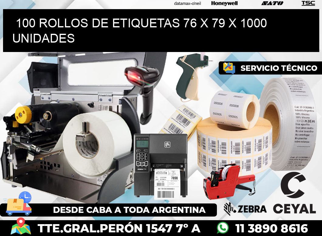 100 ROLLOS DE ETIQUETAS 76 x 79 X 1000 UNIDADES