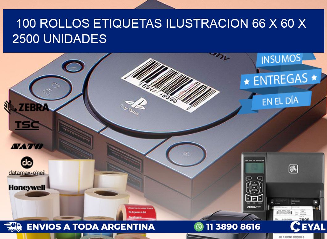 100 ROLLOS ETIQUETAS ILUSTRACION 66 x 60 X 2500 UNIDADES