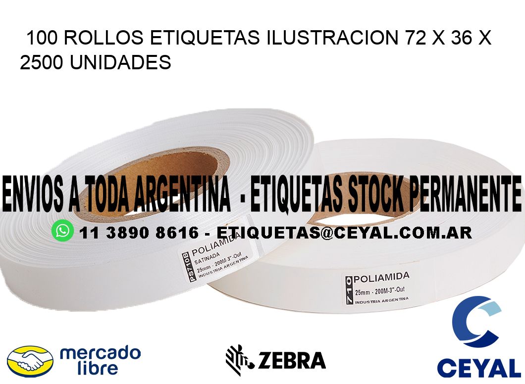 100 ROLLOS ETIQUETAS ILUSTRACION 72 x 36 X 2500 UNIDADES