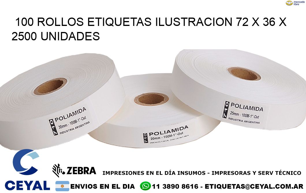 100 ROLLOS ETIQUETAS ILUSTRACION 72 x 36 X 2500 UNIDADES