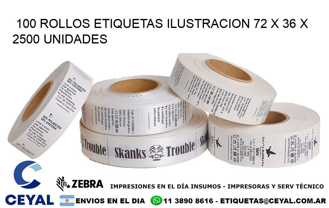 100 ROLLOS ETIQUETAS ILUSTRACION 72 x 36 X 2500 UNIDADES