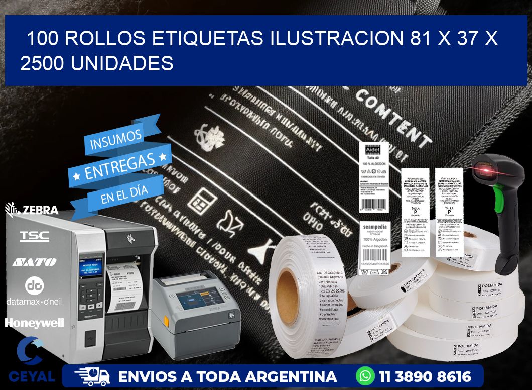 100 ROLLOS ETIQUETAS ILUSTRACION 81 x 37 X 2500 UNIDADES