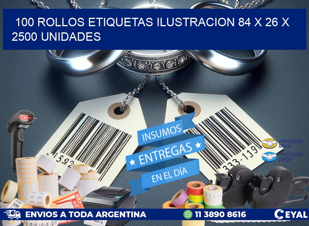 100 ROLLOS ETIQUETAS ILUSTRACION 84 x 26 X 2500 UNIDADES