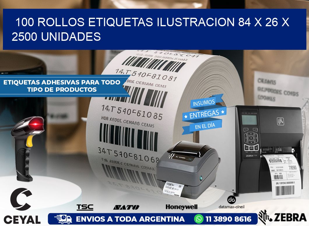 100 ROLLOS ETIQUETAS ILUSTRACION 84 x 26 X 2500 UNIDADES