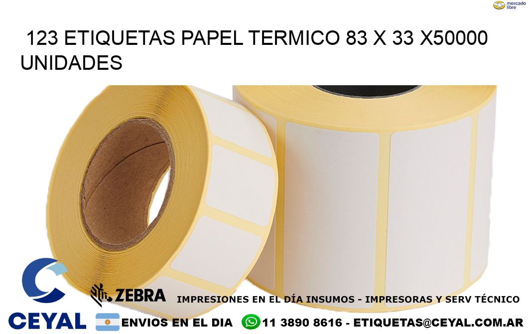 123 ETIQUETAS PAPEL TERMICO 83 x 33 X50000 UNIDADES