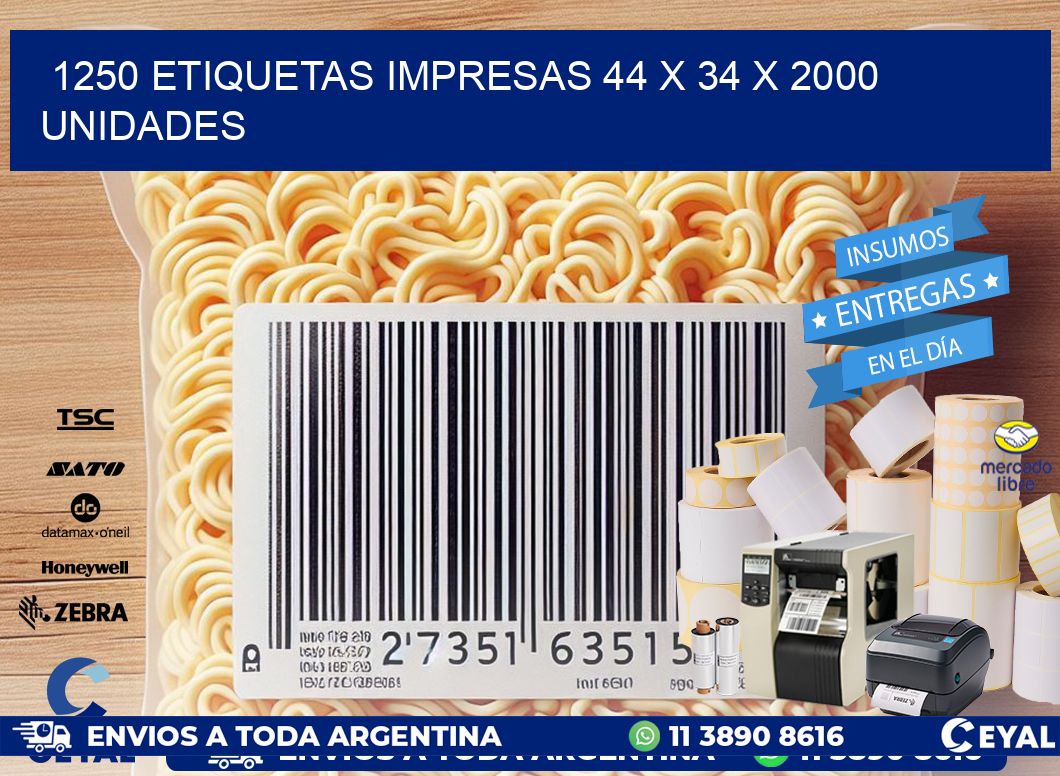 1250 ETIQUETAS IMPRESAS 44 x 34 X 2000 UNIDADES