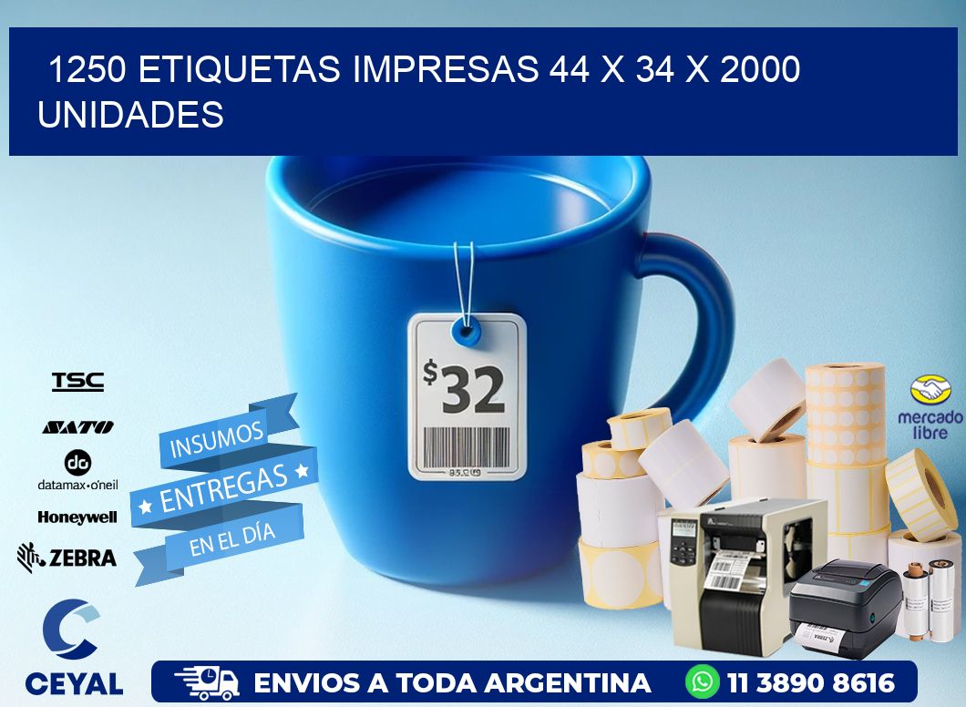 1250 ETIQUETAS IMPRESAS 44 x 34 X 2000 UNIDADES