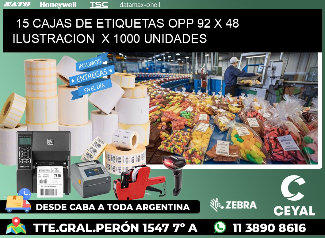 15 CAJAS DE ETIQUETAS OPP 92 x 48 ILUSTRACION  X 1000 UNIDADES