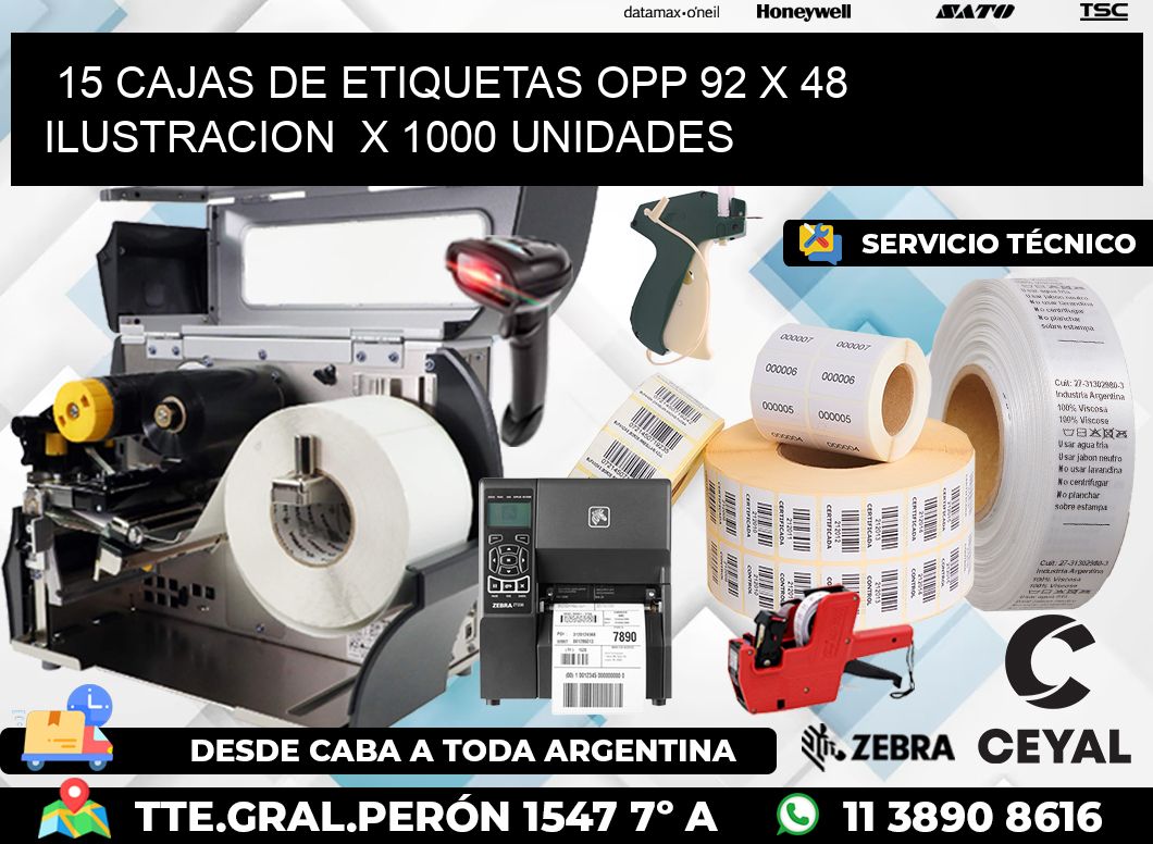 15 CAJAS DE ETIQUETAS OPP 92 x 48 ILUSTRACION  X 1000 UNIDADES