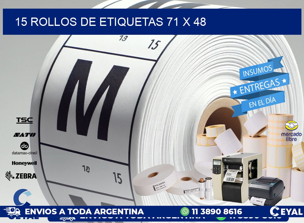 15 ROLLOS DE ETIQUETAS 71 x 48