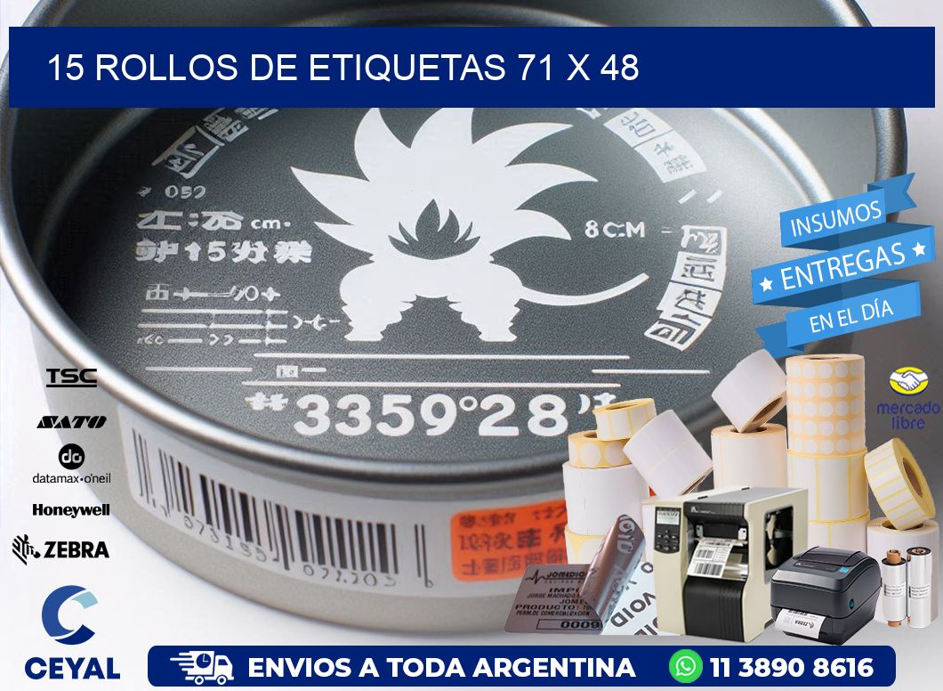 15 ROLLOS DE ETIQUETAS 71 x 48