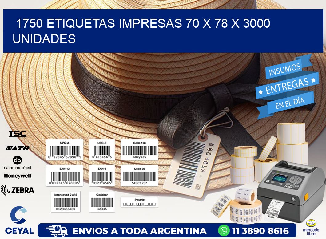 1750 ETIQUETAS IMPRESAS 70 x 78 X 3000 UNIDADES