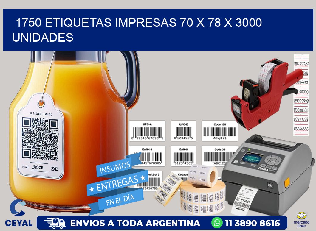 1750 ETIQUETAS IMPRESAS 70 x 78 X 3000 UNIDADES