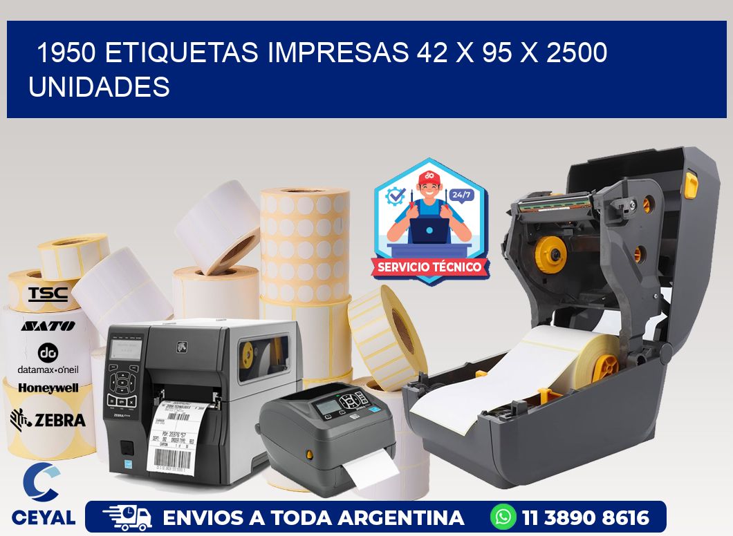 1950 ETIQUETAS IMPRESAS 42 x 95 X 2500 UNIDADES