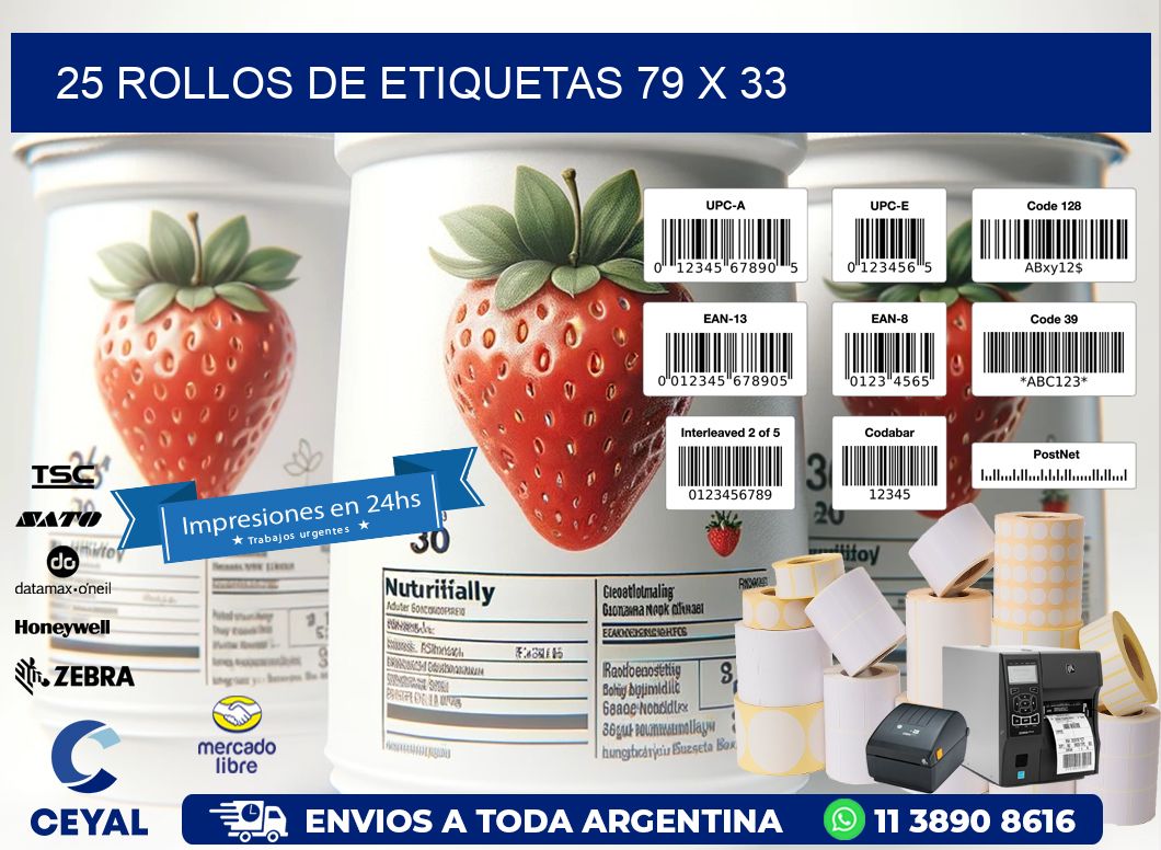 25 ROLLOS DE ETIQUETAS 79 x 33