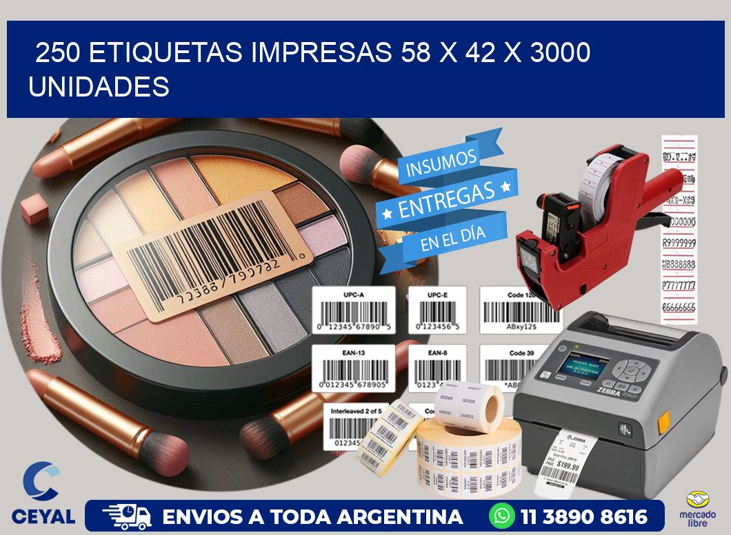 250 ETIQUETAS IMPRESAS 58 x 42 X 3000 UNIDADES