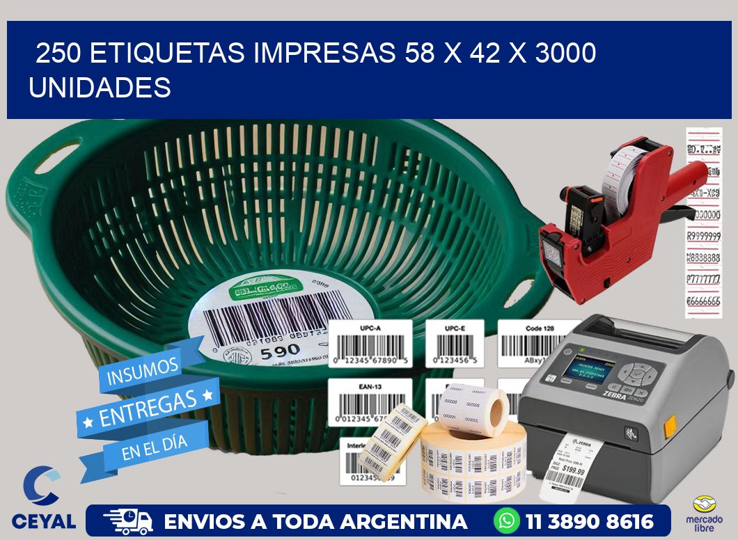 250 ETIQUETAS IMPRESAS 58 x 42 X 3000 UNIDADES