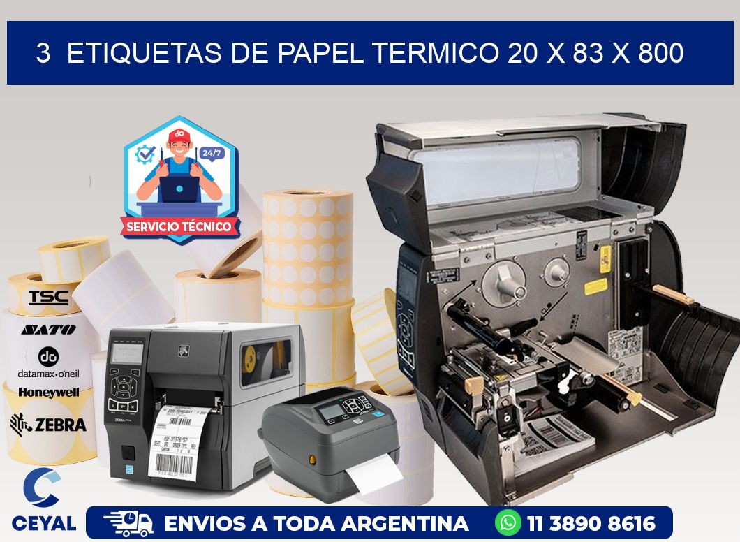 3  ETIQUETAS DE PAPEL TERMICO 20 x 83 X 800