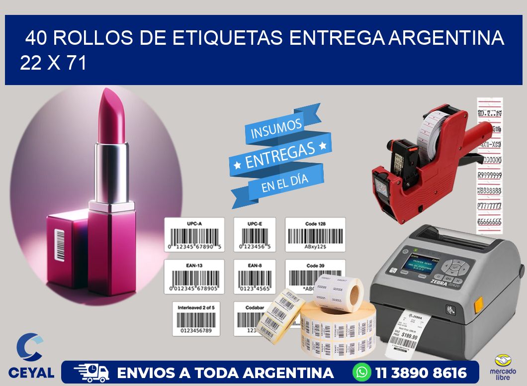 40 ROLLOS DE ETIQUETAS ENTREGA ARGENTINA 22 x 71