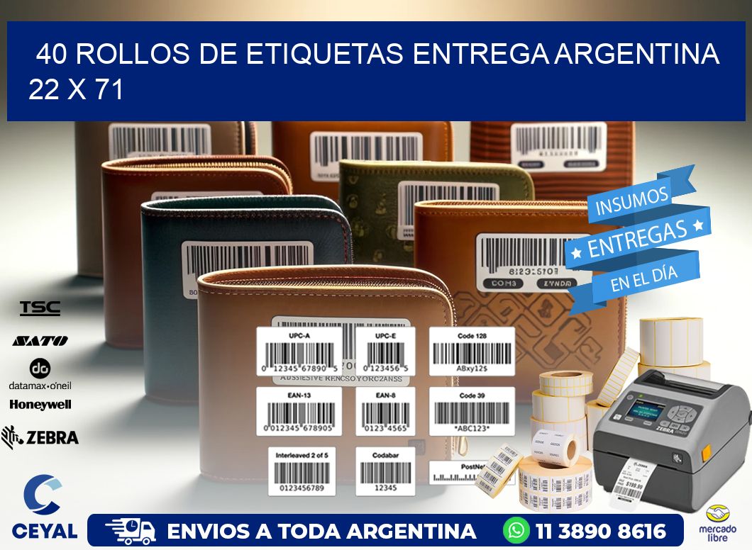 40 ROLLOS DE ETIQUETAS ENTREGA ARGENTINA 22 x 71