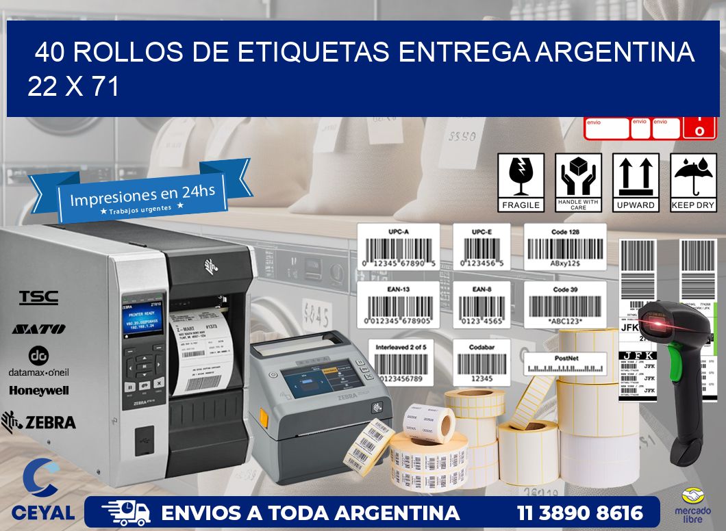 40 ROLLOS DE ETIQUETAS ENTREGA ARGENTINA 22 x 71