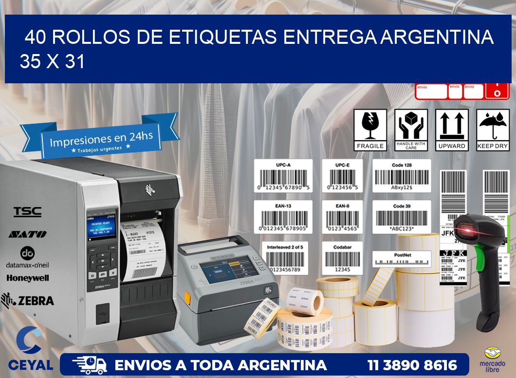 40 ROLLOS DE ETIQUETAS ENTREGA ARGENTINA 35 x 31